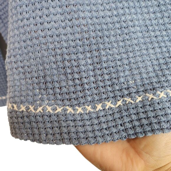 SUNDANCE Sweater Womens XS Blue Thick Stitch Thermal V Neck Top Cabincore - Picture 4 of 9